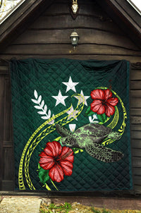 Kosrae Polynesian Premium Quilt - Green Turtle Hibiscus - Polynesian Pride