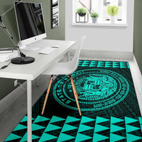 Kakau Seal Of Hawaii Polynesian - Turquoise Rug - Polynesian Pride