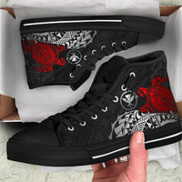 Polynesian Hawaii High Top Shoes - Polynesian Turtle (Red) Unisex Black - Polynesian Pride