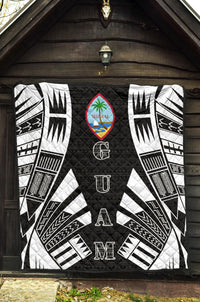 Guam Premium Quilt - Guam Coat Of Arms Polynesian White Tattoo - Polynesian Pride