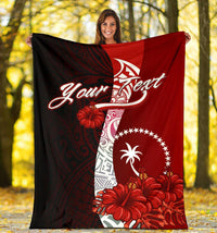 Chuuk Micronesia Custom Personalised Premium Blanket - Coat Of Arm With Hibiscus - Polynesian Pride