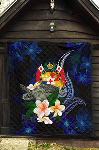 Tonga Polynesian Premium Quilt - Turtle With Plumeria Flowers - Polynesian Pride