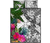 Wallis And Futuna Custom Personalised Quilt Bet Set White - Turtle Plumeria Banana Leaf - Polynesian Pride