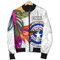 Northern Mariana Islands Men's Bomber Jacket Polynesian Hibiscus White Pattern - Polynesian Pride