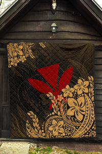 Hawaii Premium Quilt - Red Kanaka Maoli & Yellow Hibiscus Style - Polynesian Pride