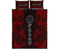 Palau Quilt Bed Set - Palau Seal & Polynesian Red Tattoo Style Art - Polynesian Pride