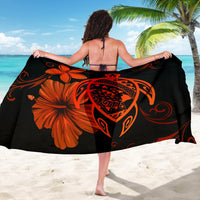Hawaii Turtle Hibiscus Plumeria Poly Sarong - Orange - Polynesian Pride