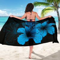 Hawaii Hibiscus Sarong - Turtle Map - Traffic Blue - Polynesian Pride