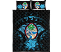 Guam Polynesian Quilt Bed Set Hibiscus Blue - Polynesian Pride