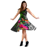 Fiji Midi Dress - Turtle Plumeria Banana Leaf Crest - Polynesian Pride