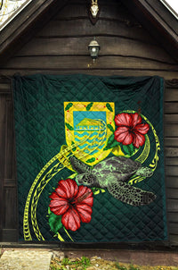 Tuvalu Polynesian Premium Quilt - Green Turtle Hibiscus - Polynesian Pride