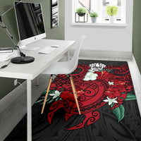 Tahiti Polynesian Area Rug - Hibiscus and Sea Turtle (Red) - Polynesian Pride