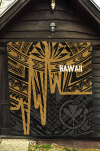 Hawaii Quilt - Kanaka Maoli With Polynesian Pattern In Heartbeat Style (Gold) - Polynesian Pride