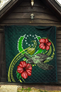 Pohnpei Polynesian Premium Quilt - Green Turtle Hibiscus - Polynesian Pride