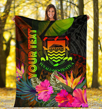 Tuvalu Polynesian Personalised Premium Blanket - Hibiscus and Banana Leaves - Polynesian Pride
