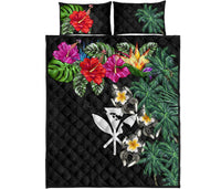 Kanaka Maoli (Hawaiian) Quilt Bed Set - Hibiscus Turtle Tattoo Black Black - Polynesian Pride