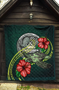 American Samoa Polynesian Premium Quilt - Green Turtle Hibiscus - Polynesian Pride
