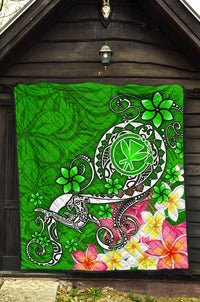 Hawaii Premium Quilt - Turtle Plumeria Polynesian Tattoo Green Color - Polynesian Pride