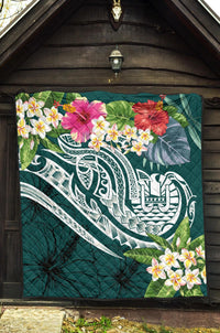 Tahiti Polynesian Premium Quilt - Summer Plumeria (Turquoise) - Polynesian Pride