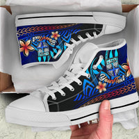 Fiji Custom Personalised High Top Shoes Blue - Vintage Tribal Mountain - Polynesian Pride
