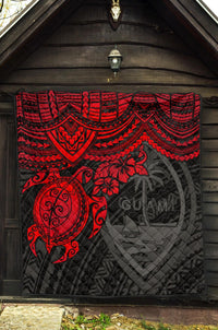 Guam Polynesian Premium Quilt - Guam Coat Of Arms & Red Turtle Hibiscus - Polynesian Pride