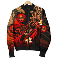Tahiti Polynesian Men's Bomber Jacket - Plumeria Flowers And Waves - Polynesian Pride