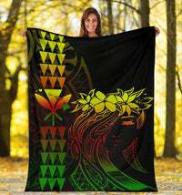 Hawaii Map Kanaka Polynesian Hula Girl Premium Blanket - Reggae - Polynesian Pride