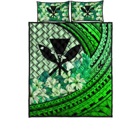 Kanaka Maoli (Hawaiian) - Quilt Bed Set Lauhala Polynesian Hibiscus Green Green - Polynesian Pride