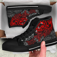 Tonga Polynesian High Top Shoes - Red Turtle Flowing - Polynesian Pride