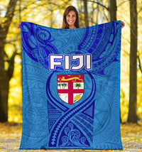 Blue Premium Blanket Fiji Rugby Polynesian Waves Style - Polynesian Pride