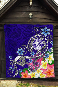 Tonga Premium Quilt - Turtle Plumeria (Blue) - Polynesian Pride