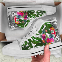 Fiji High Top Shoes White - Turtle Plumeria Banana Leaf - Polynesian Pride