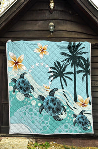 Cook Islands Premium Quilt - Blue Turtle Hibiscus - Polynesian Pride