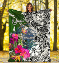 Palau Custom Personalised Premium Blanket White - Turtle Plumeria Banana Leaf Crest - Polynesian Pride