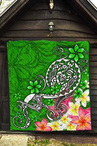 Polynesian Premium Quilt - Turtle Plumeria Green Color - Polynesian Pride