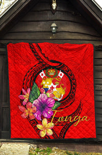Tonga Polynesian Premium Quilt - Floral With Seal Red - Polynesian Pride