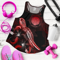 CNMI Polynesian Women Tank Top - Turtle With Blooming Hibiscus Red Red - Polynesian Pride