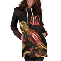 Vanuatu Polynesian Hoodie Dress - Turtle With Blooming Hibiscus Gold - Polynesian Pride
