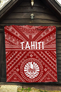 Tahiti Premium Quilt - Tahiti Seal In Polynesian Tattoo Style (Red) - Polynesian Pride