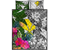 Hawaii Custom Personalised Quilt Bet Set White - Turtle Plumeria Banana Leaf - Polynesian Pride