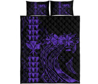 Hawaii Map Kanaka Polynesian Hula Girl Quilt Bed Set - Purple - Polynesian Pride