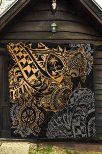 Guam Polynesian Premium Quilt - Gold Turtle Flowing - Polynesian Pride