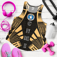 Northern Mariana Islands Women Racerback Tank - Polynesian Tattoo Gold - Polynesian Pride