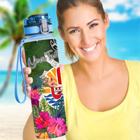 Tahiti Custom Personalised Hydro Tracking Bottle White - Turtle Plumeria Banana Leaf - Polynesian Pride