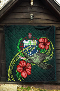Samoa Polynesian Premium Quilt - Green Turtle Hibiscus - Polynesian Pride