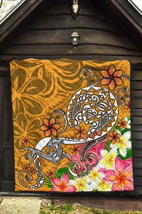 Polynesian Premium Quilt - Turtle Plumeria Gold Color - Polynesian Pride