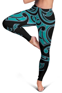 Hawaii Tribal Polynesian Tribal Women's Leggings - Turquoise - Juno Style - AH - Polynesian Pride