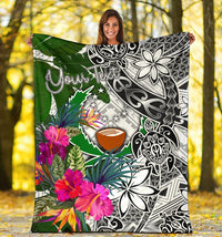 Pohnpei Custom Personalised Premium Blanket White - Turtle Plumeria Banana Leaf - Polynesian Pride