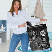 Wallis And Futuna Laundry Basket - Polynesian Turtle Hibiscus Black - Polynesian Pride