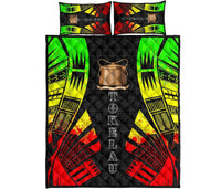 Tokelau Quilt Bed Set - Tokelau Coat Of Arms Reggae Tattoo Style Art - Polynesian Pride
